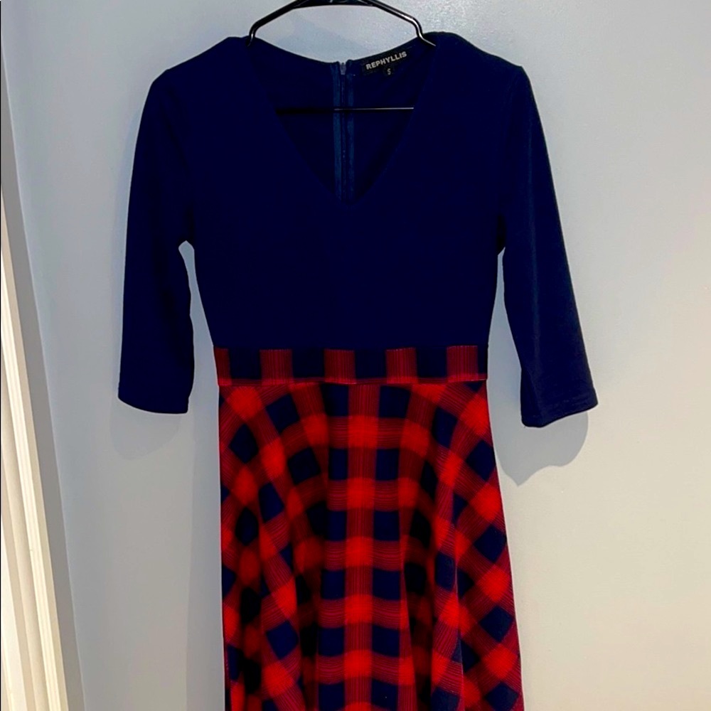 Navy & Red Plaid Dress